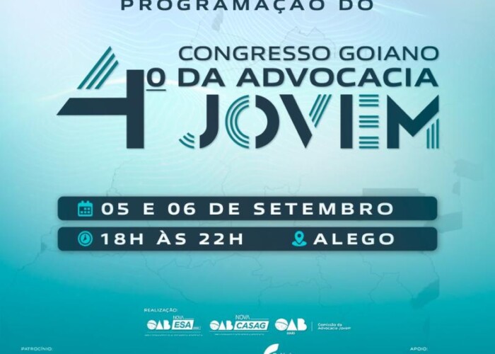 CAJ realiza o 4º Congresso Goiano da Advocacia Jovem nos próximos dias 5 e 6 de setembro; inscrições abertas