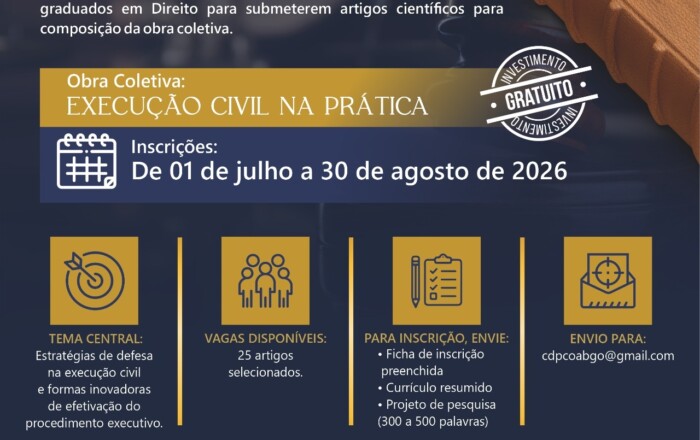 CDPC e ESA-GO abrem seleção gratuita de autores para o livro “Execução Civil na Prática”